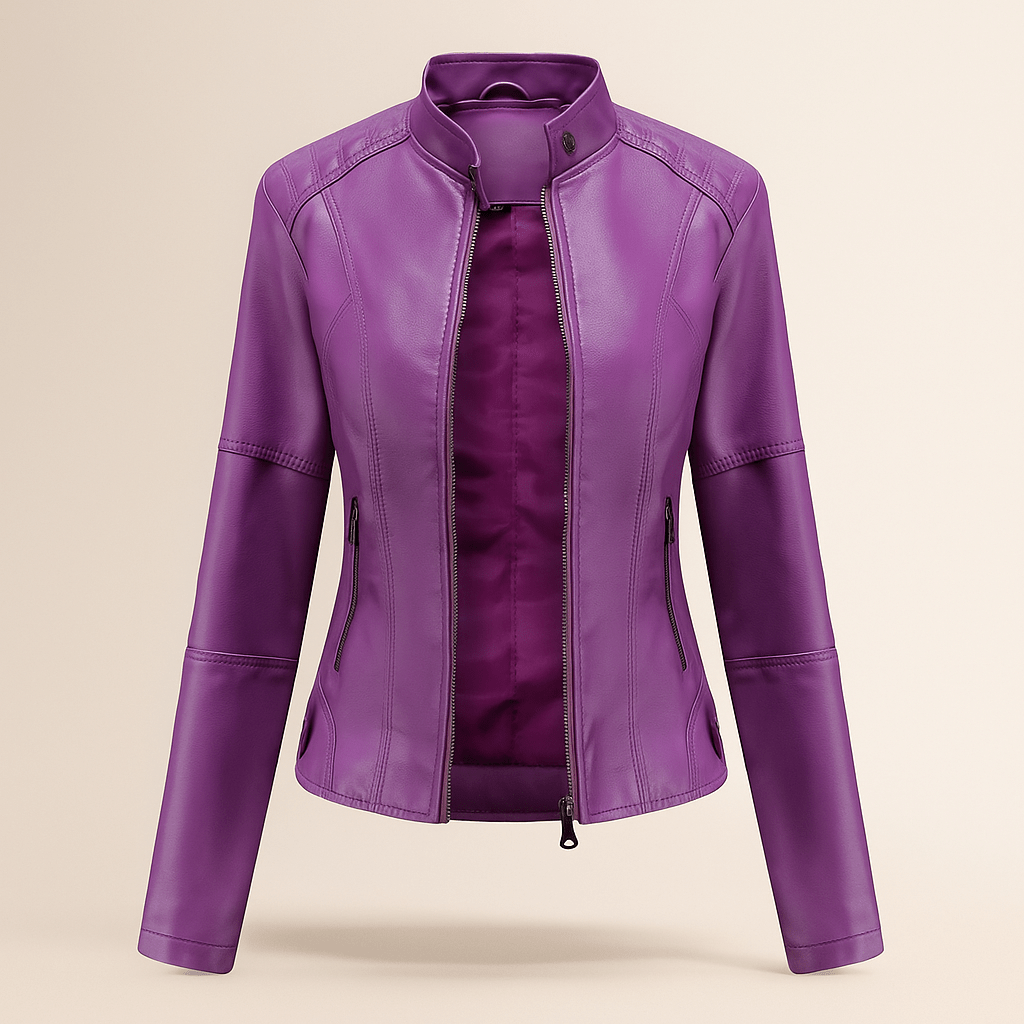 Women’s Slim Fit Jacket – Mao Collar – Zip Fastening – Hip Length