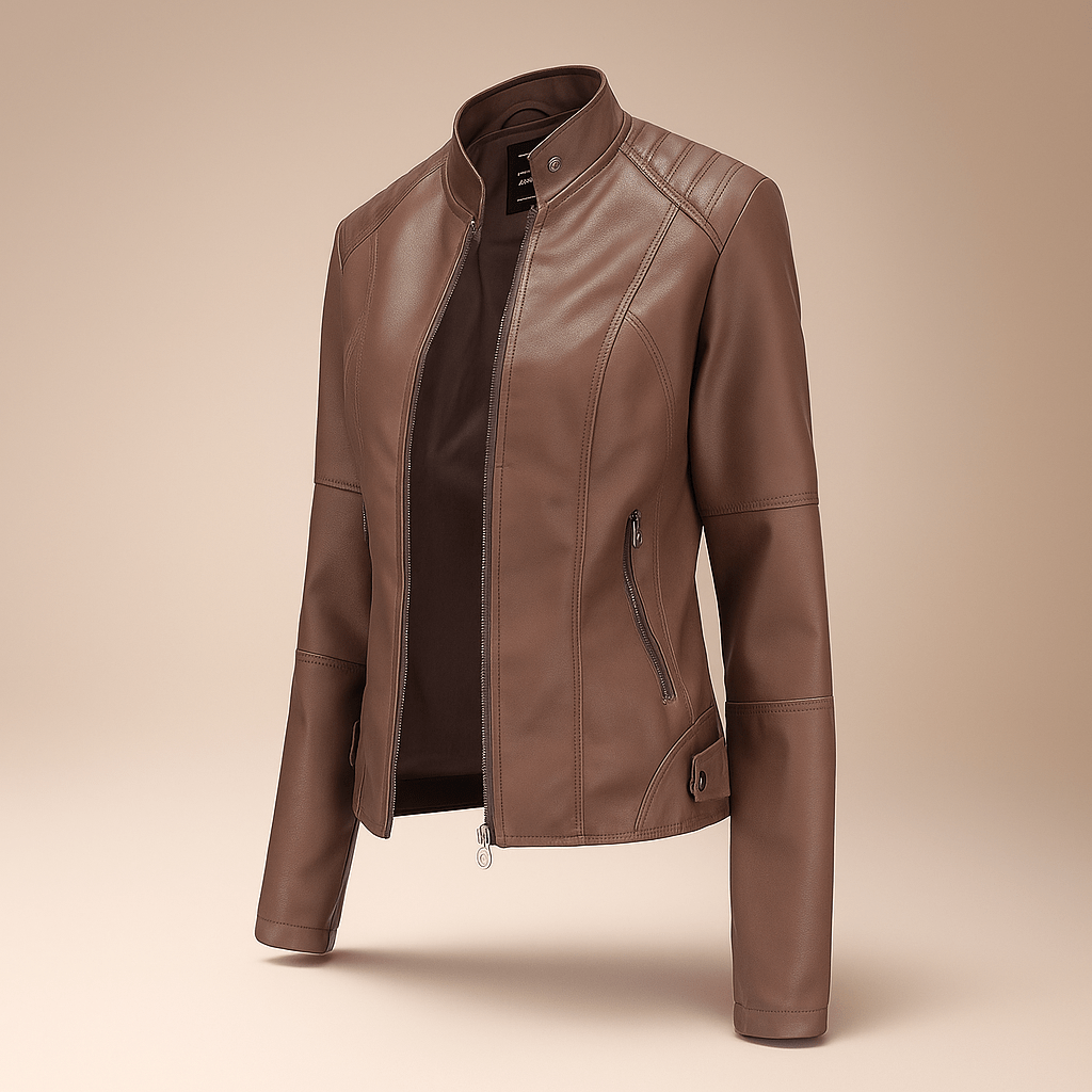 Women’s Slim Fit Jacket – Mao Collar – Zip Fastening – Hip Length