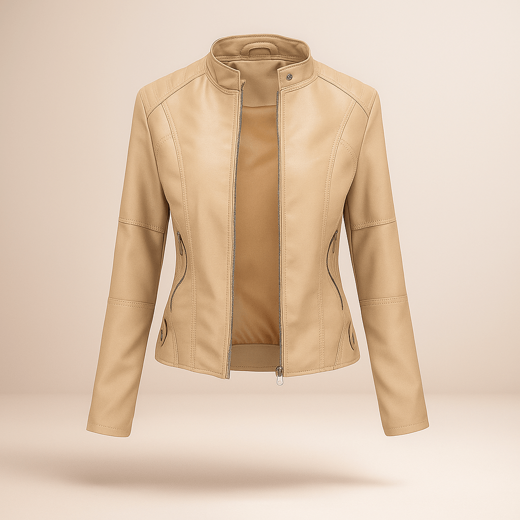 Women’s Slim Fit Jacket – Mao Collar – Zip Fastening – Hip Length