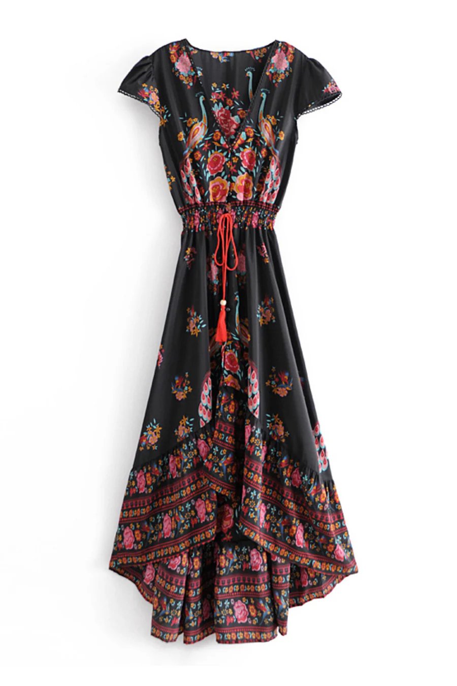 Boho Floral Evening Dress - Flowing Maxi Gown - Women