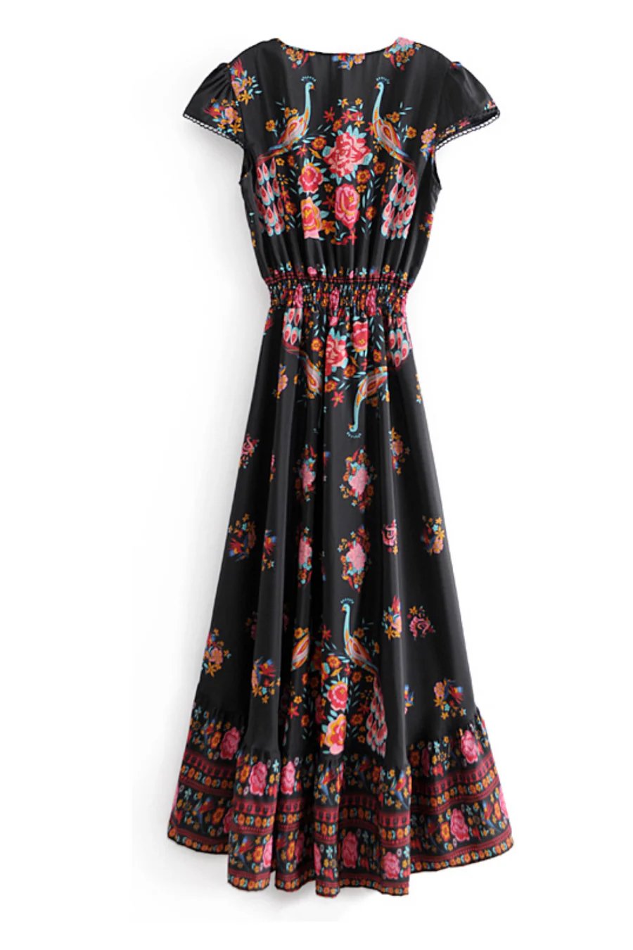 Boho Floral Evening Dress - Flowing Maxi Gown - Women