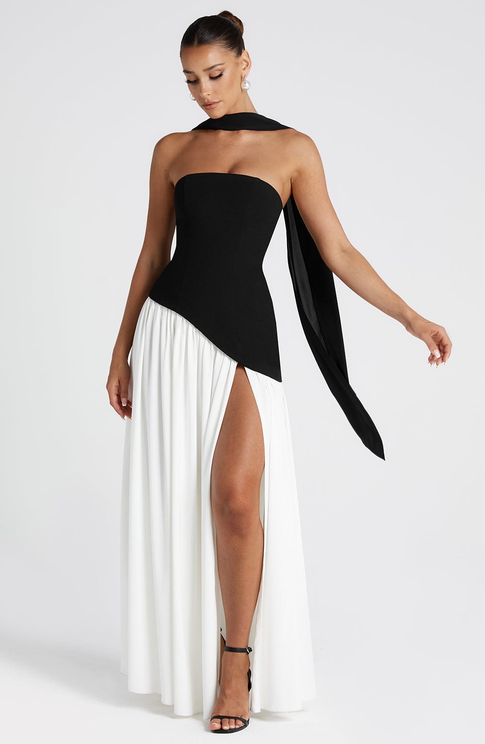 Strapless Maxi Evening Dress - Asymmetrical Waist