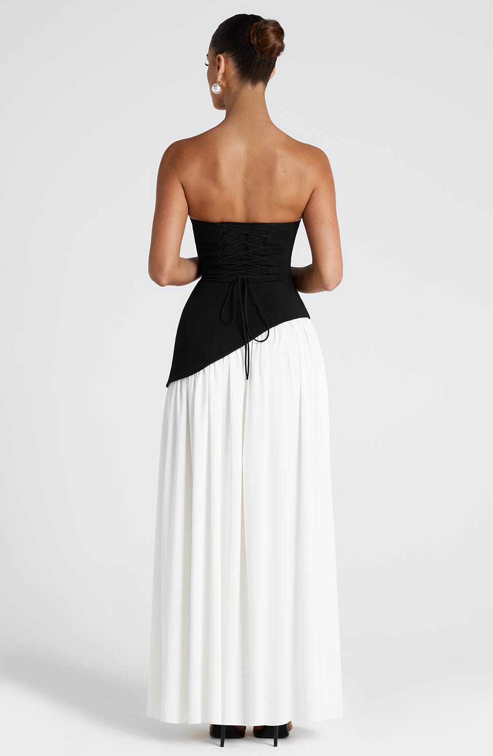 Strapless Maxi Evening Dress - Asymmetrical Waist