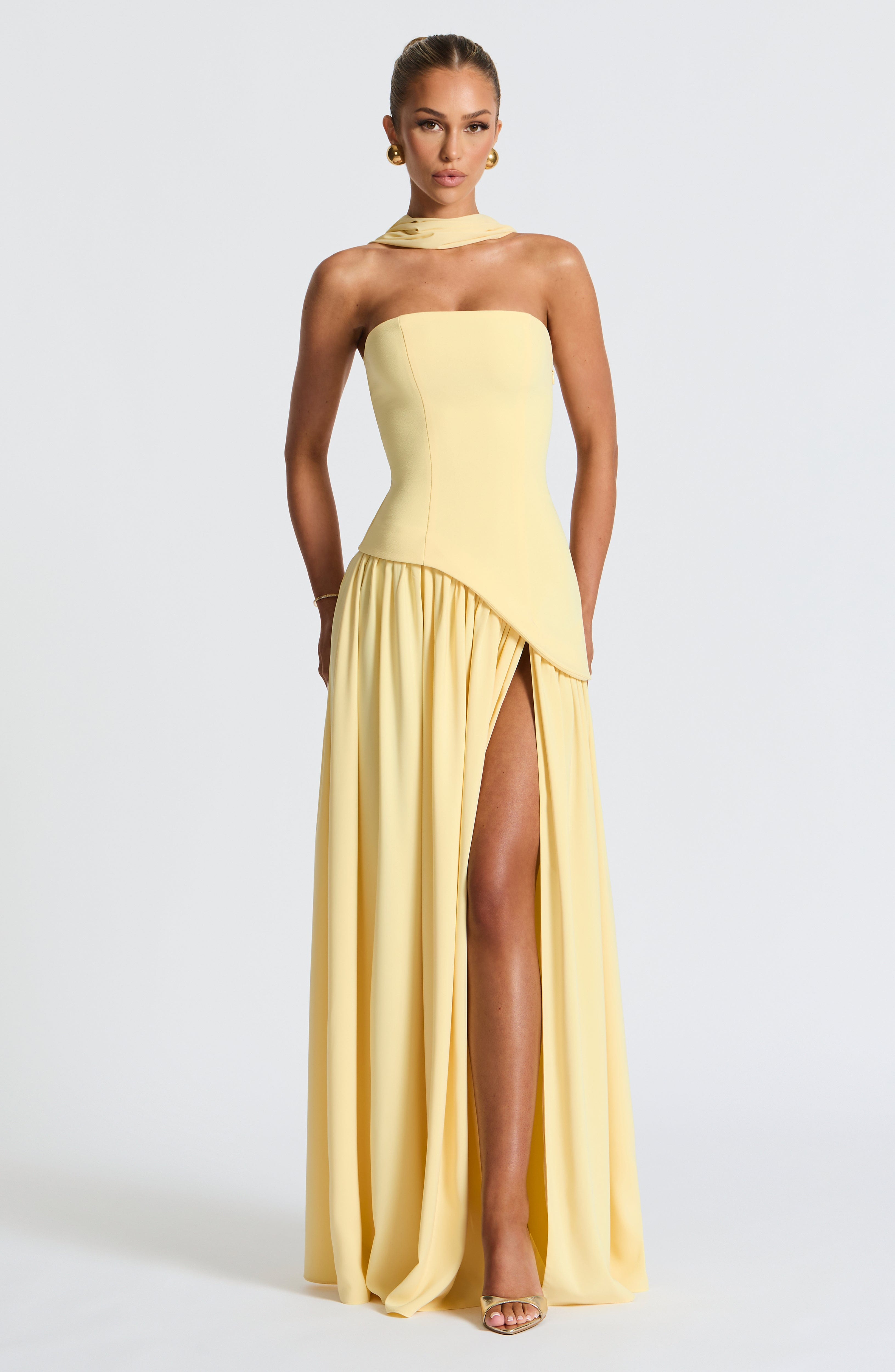 Strapless Maxi Evening Dress - Asymmetrical Waist