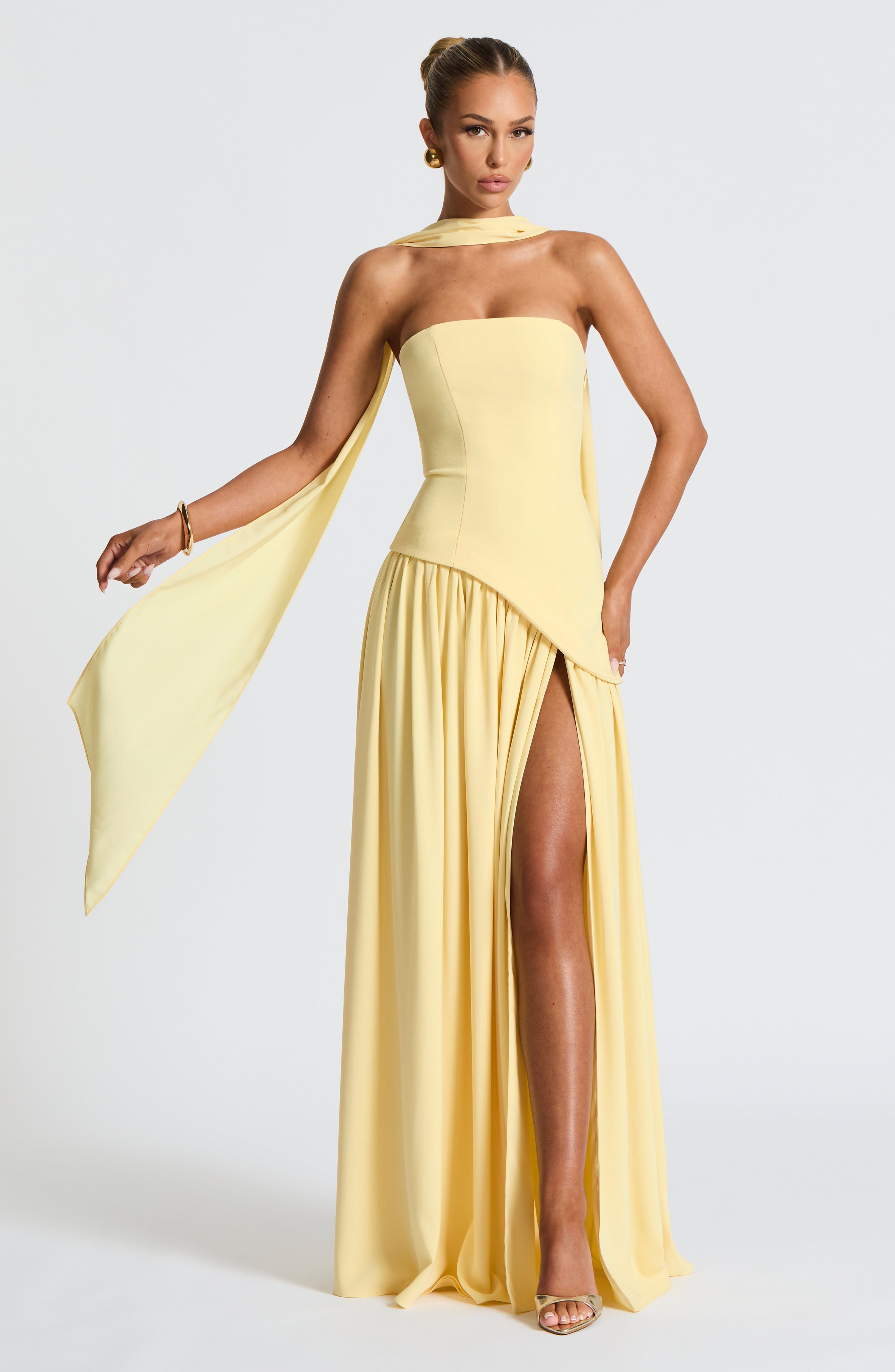 Strapless Maxi Evening Dress - Asymmetrical Waist