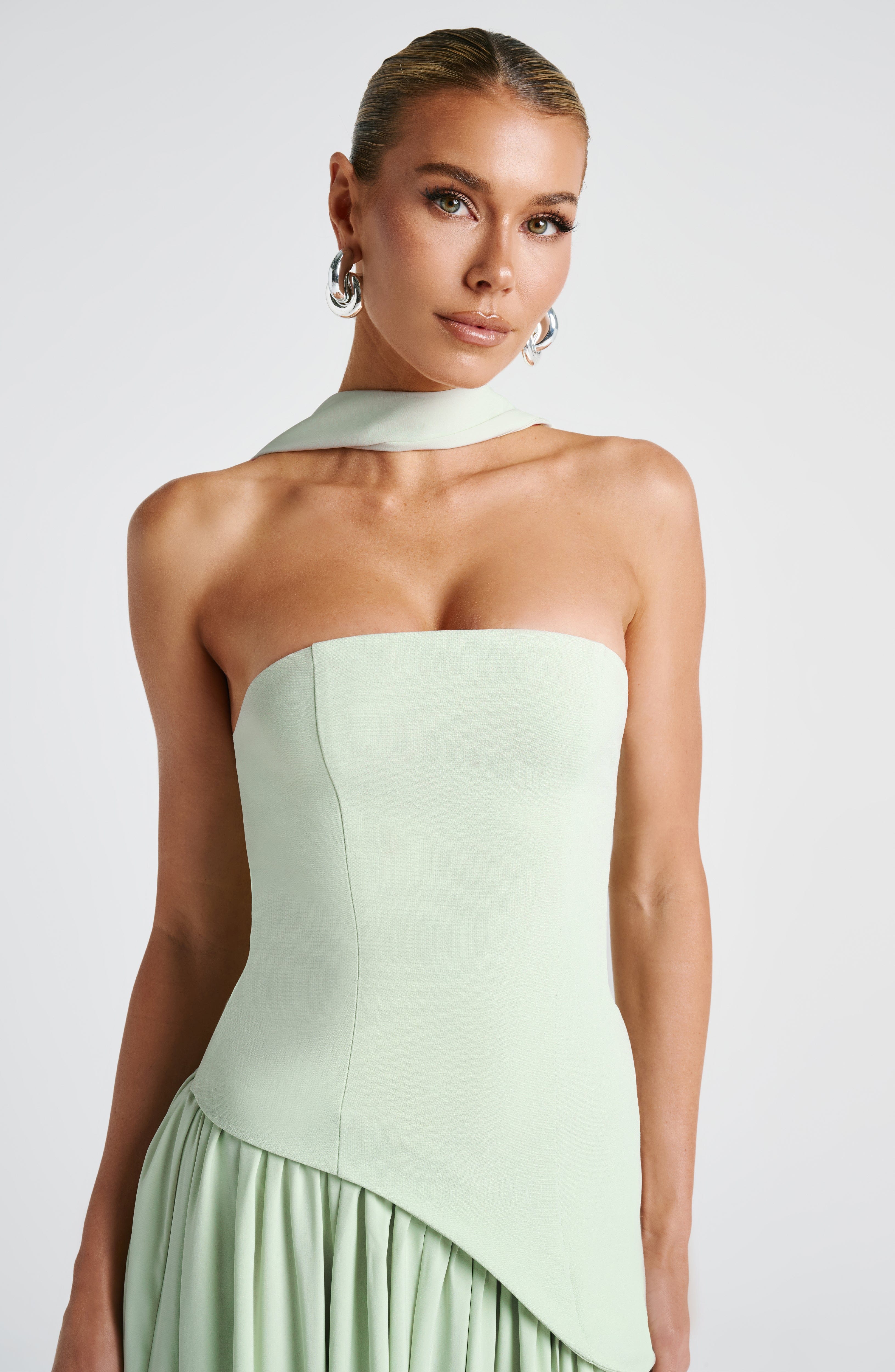 Strapless Maxi Evening Dress - Asymmetrical Waist
