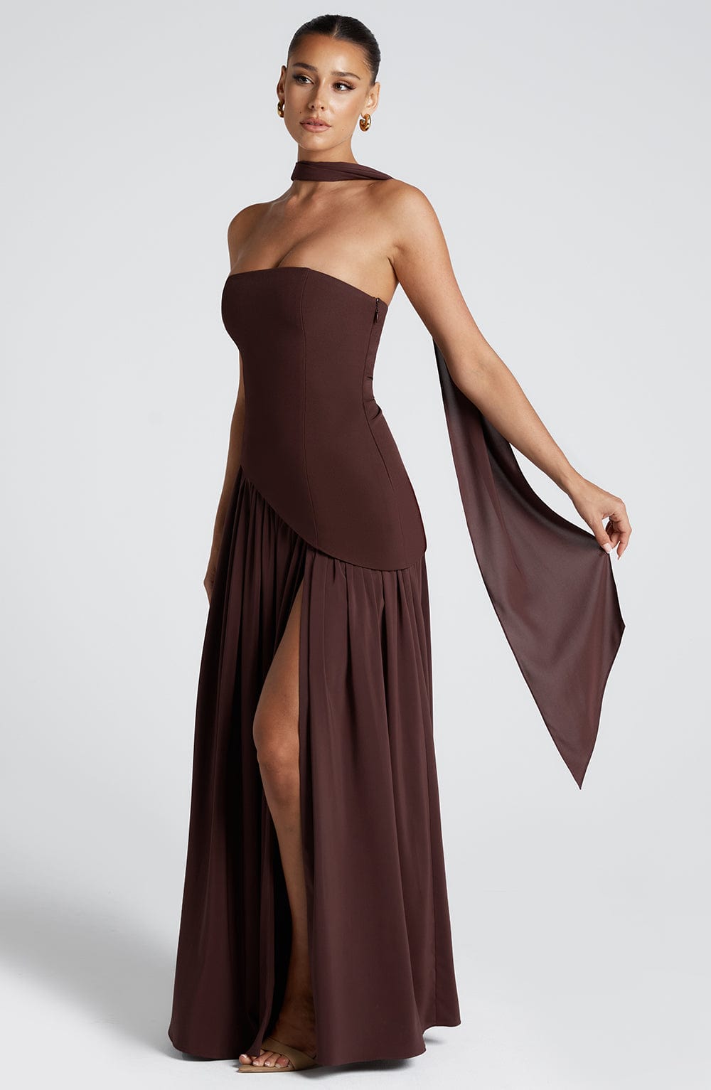 Strapless Maxi Evening Dress - Asymmetrical Waist