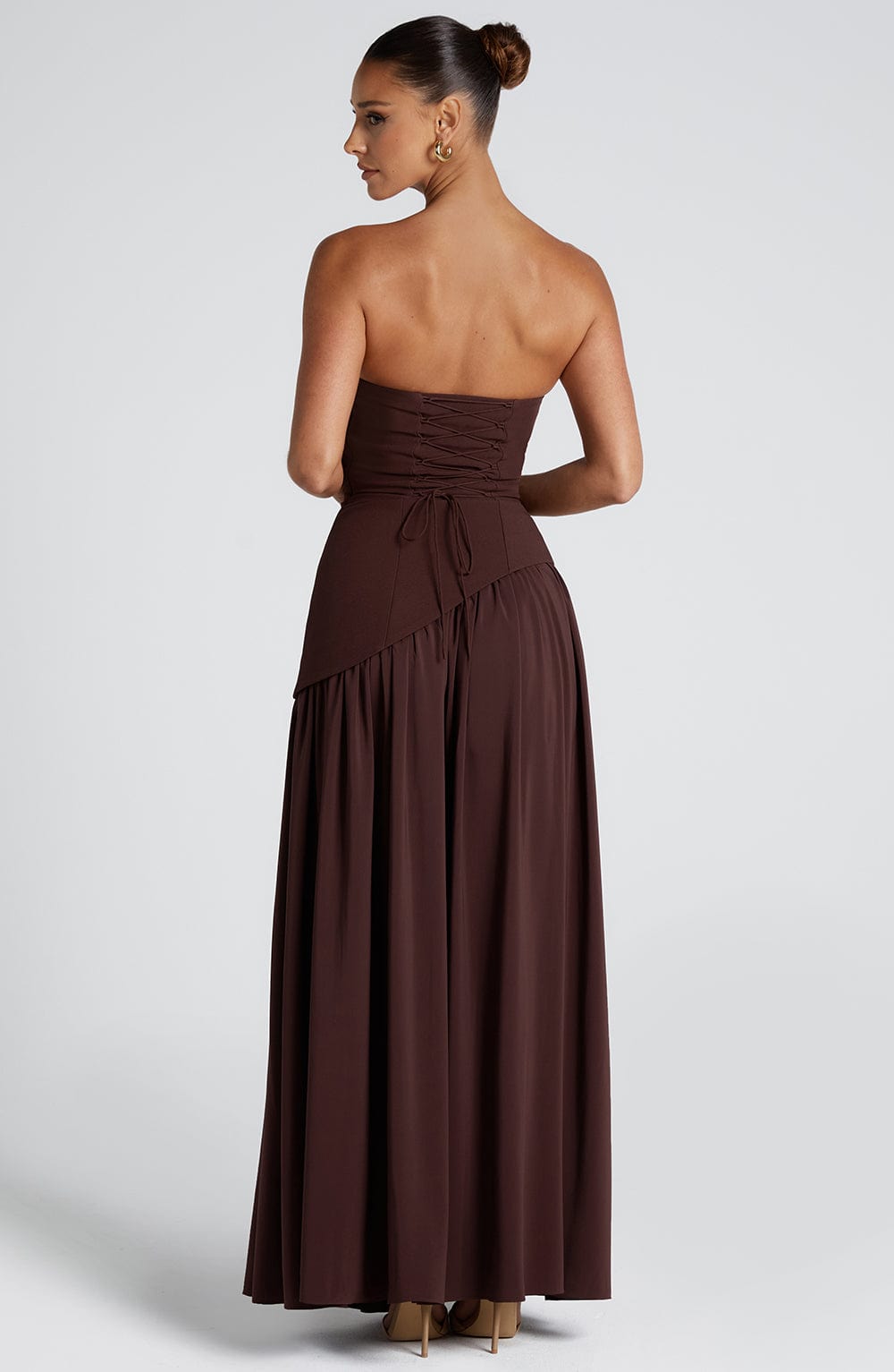 Strapless Maxi Evening Dress - Asymmetrical Waist