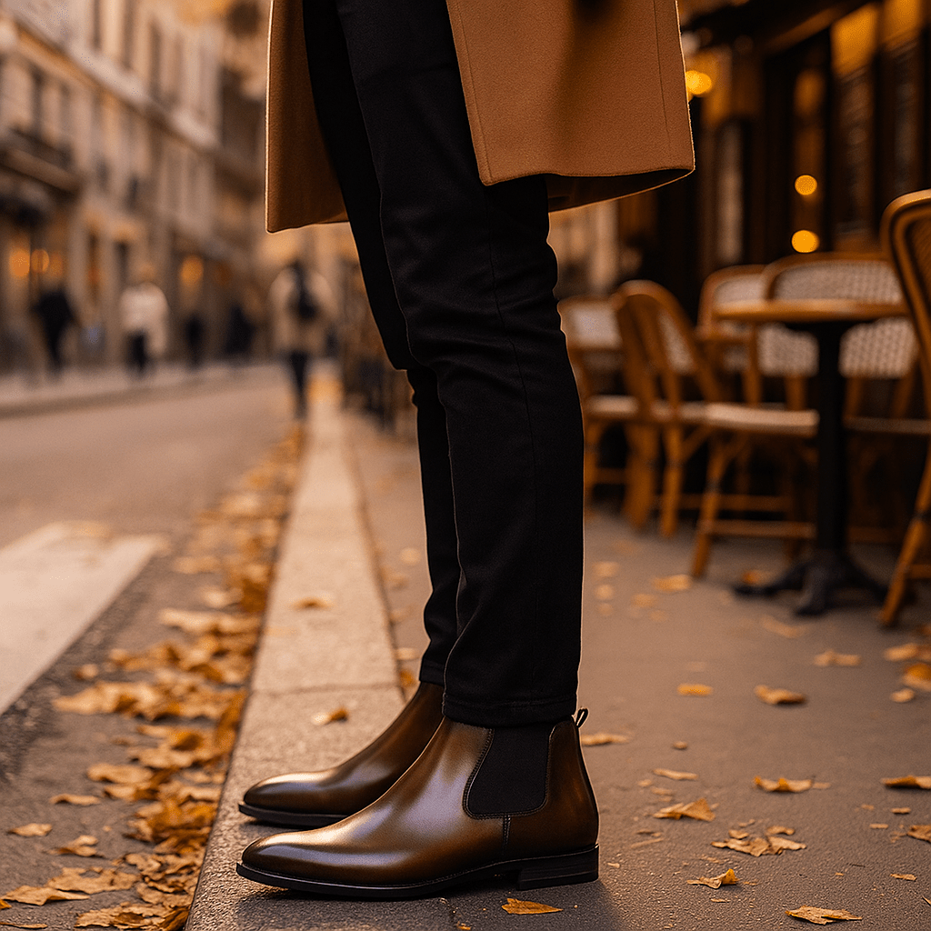 Men's Chelsea Boots - Almond Toe - Leather - Ankle Slip-On