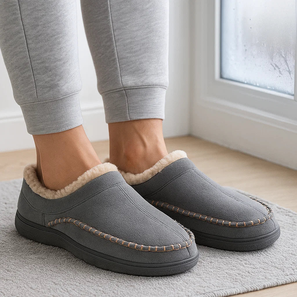 Men's Non-Slip Slippers - Warm - Wide Fit