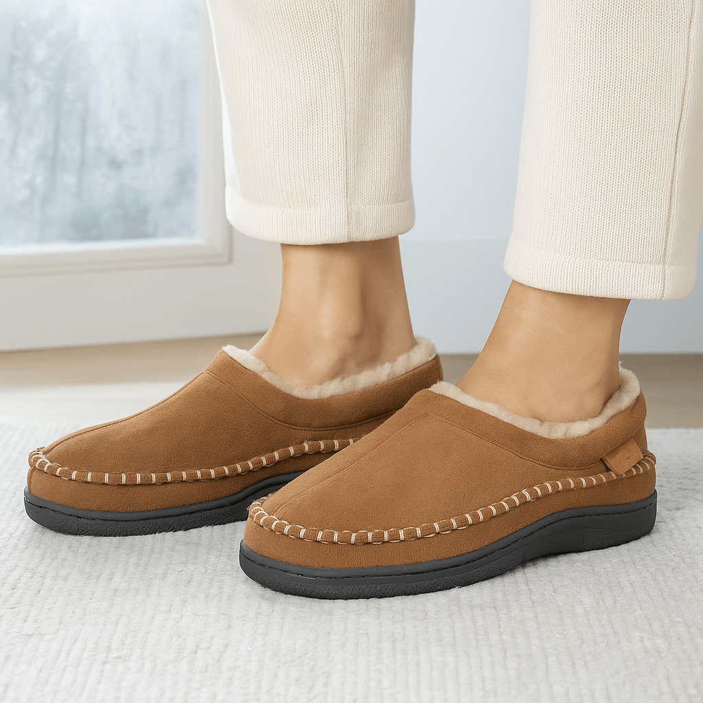 Men's Non-Slip Slippers - Warm - Wide Fit