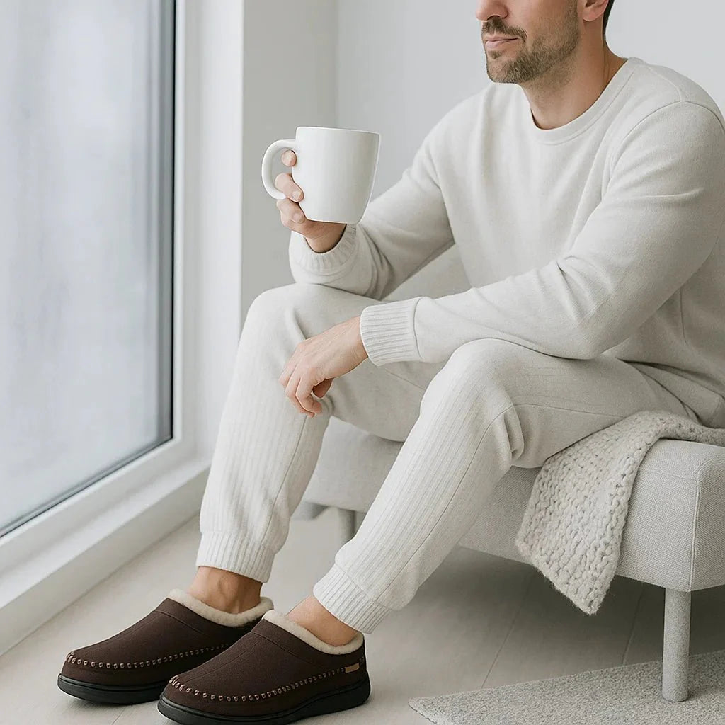 Men's Non-Slip Slippers - Warm - Wide Fit