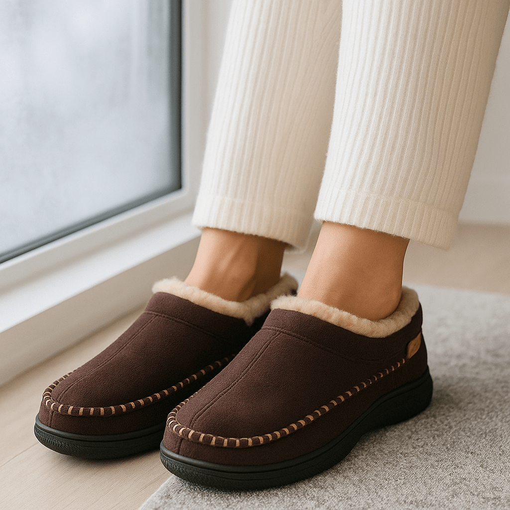 Men's Non-Slip Slippers - Warm - Wide Fit