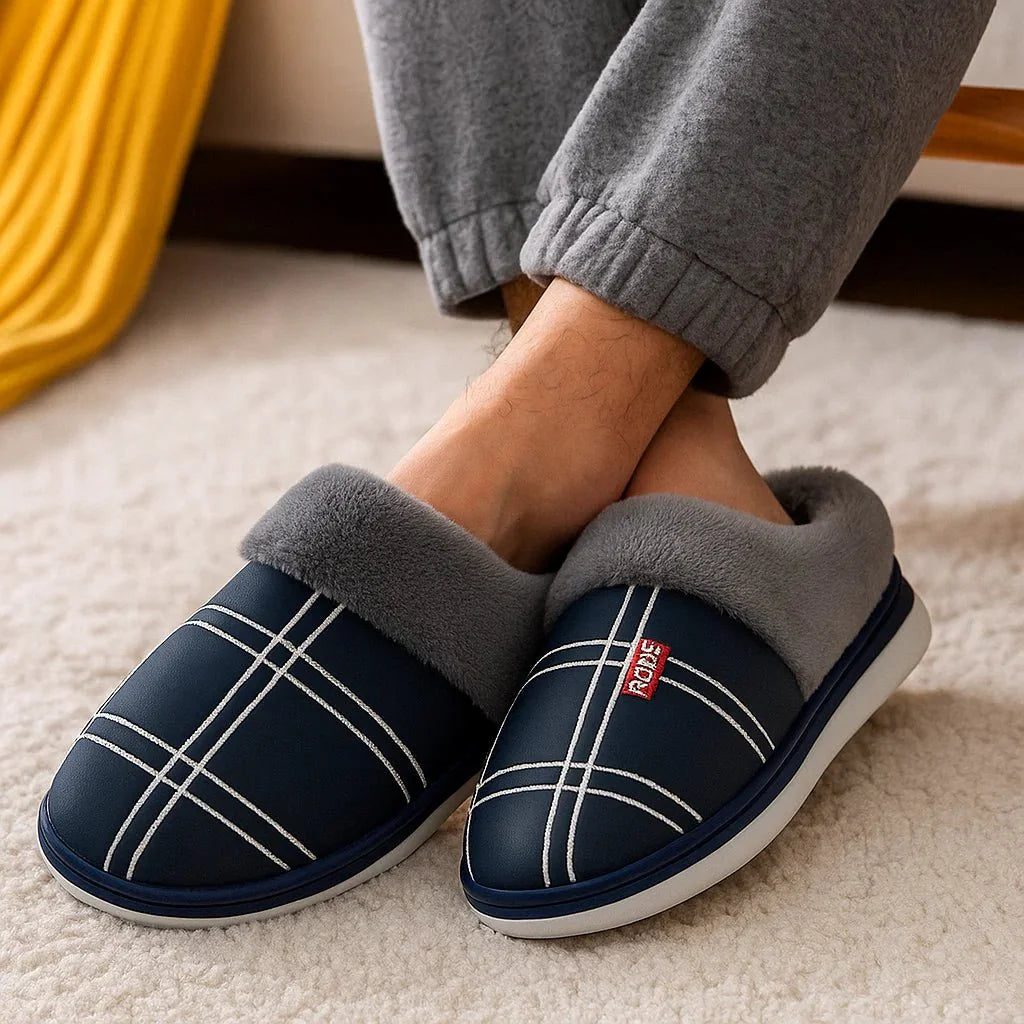 Men's Slippers - Warm Fleece-Lined - Cozy Home Comfort Shoes