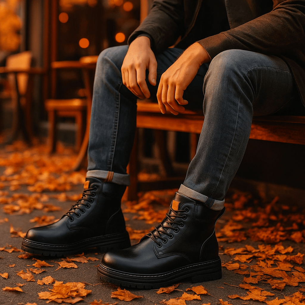 Men's Lace-Up Ankle Boots - Padded Collar - Comfort Fit