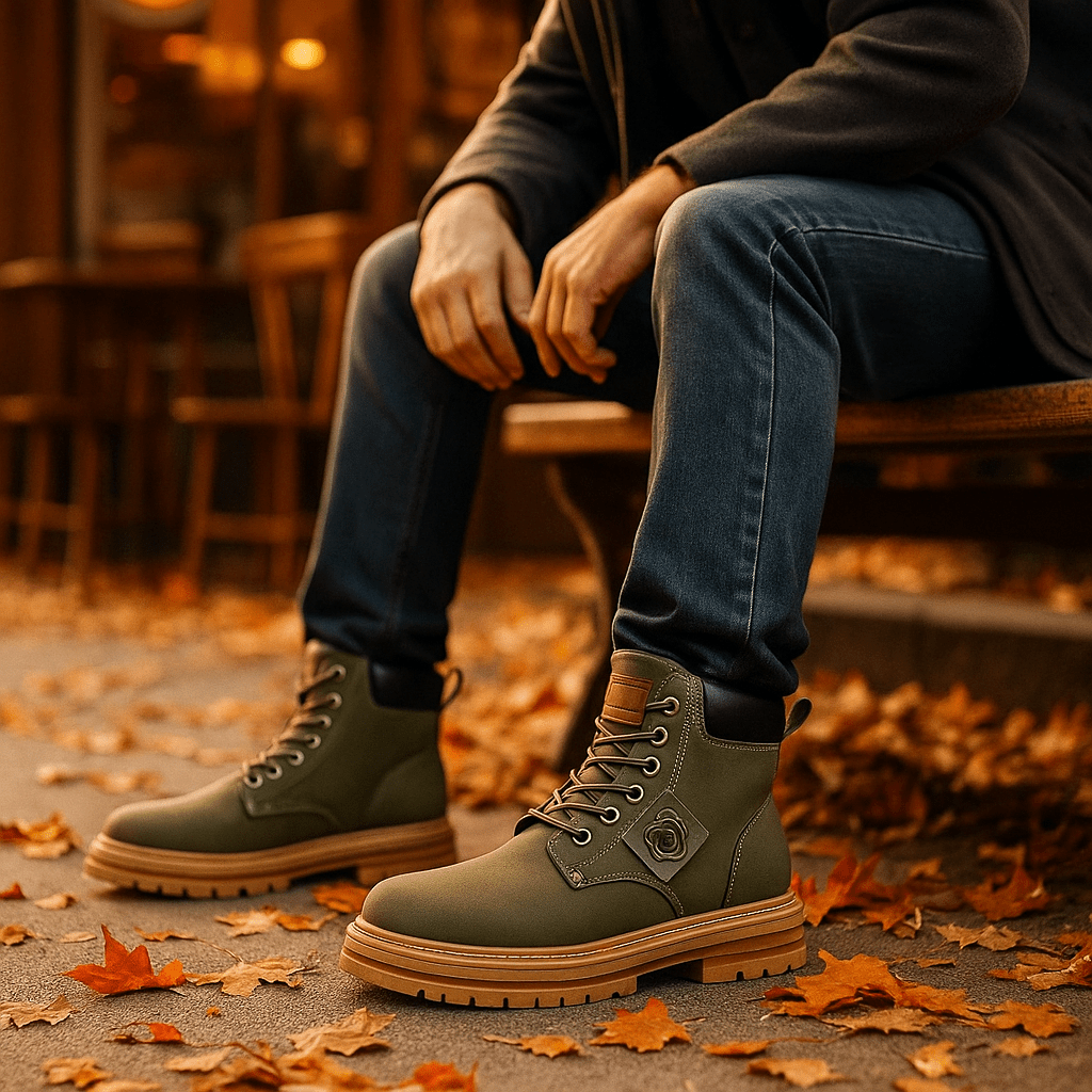 Men's Lace-Up Ankle Boots - Padded Collar - Comfort Fit