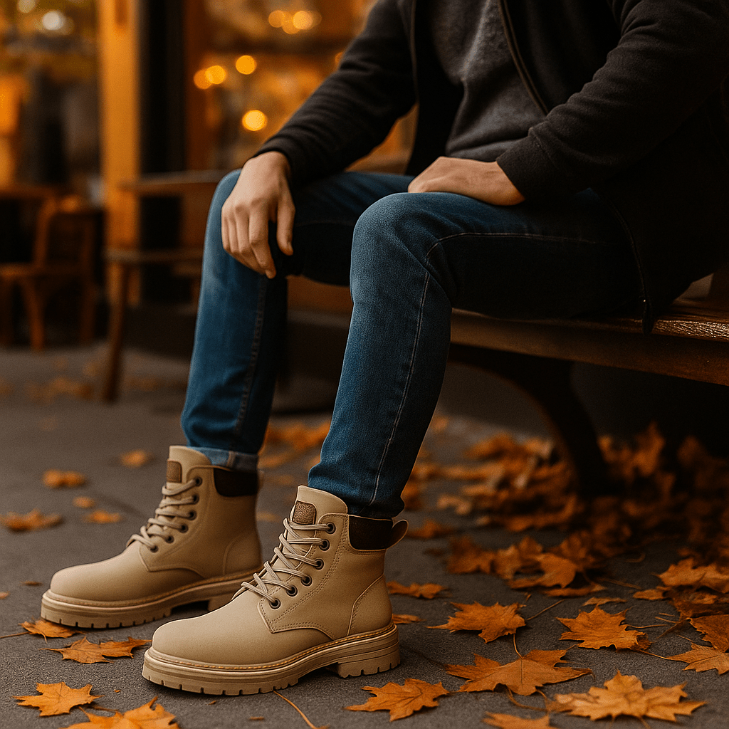 Men's Lace-Up Ankle Boots - Padded Collar - Comfort Fit