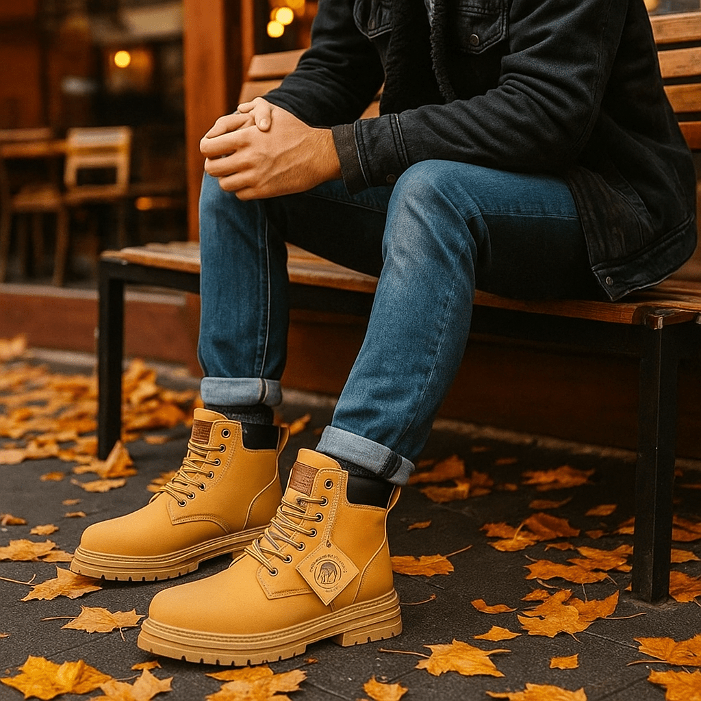 Men's Lace-Up Ankle Boots - Padded Collar - Comfort Fit