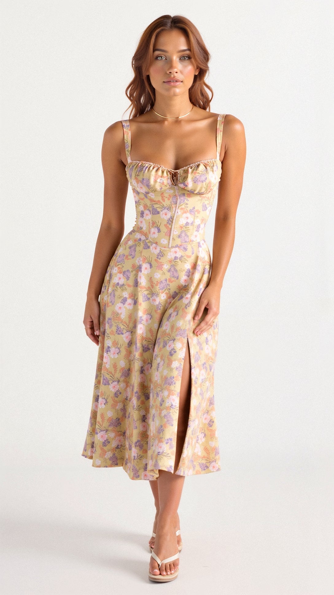 Robe de soirée femme - Florale - Midi - Fluide - Élégante