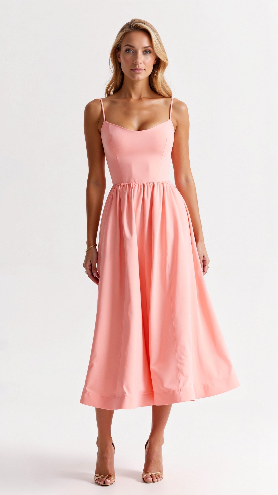 Evening Strappy Midi Dress - Elegant Women's Cocktail Dress