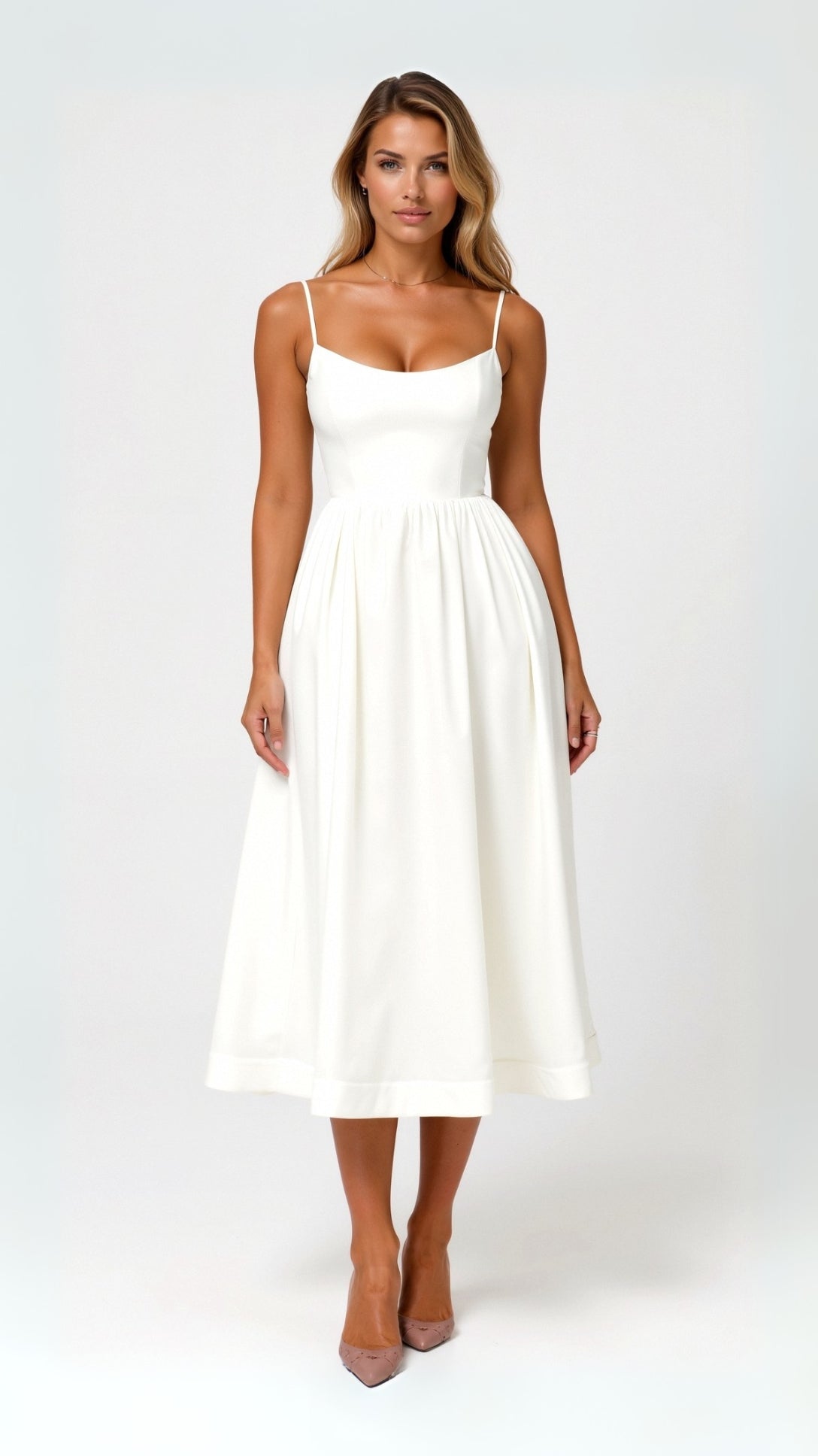 Strapless Evening Midi Dress - Lightweight Summer - For Women