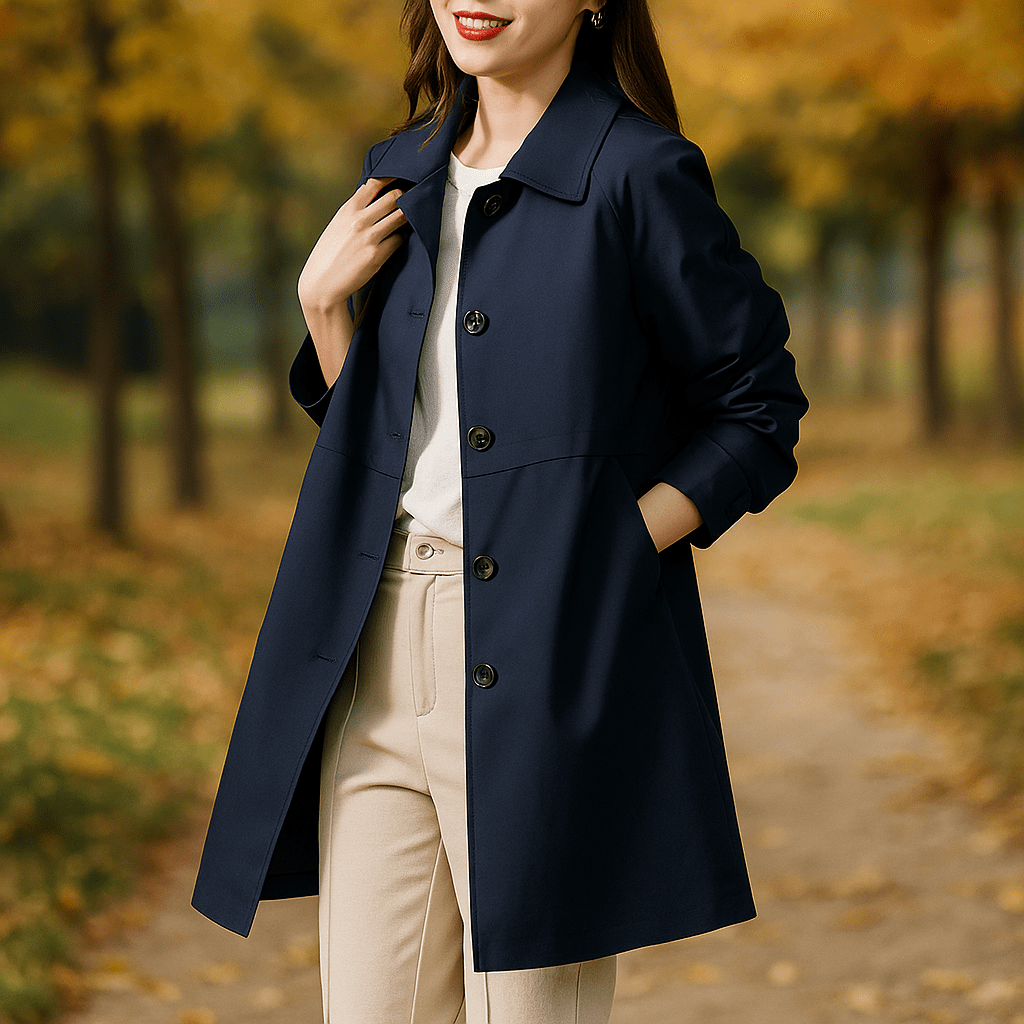 Women's Trench Coat – Tailored Fit – Classic Collar – Mid-Thigh Length