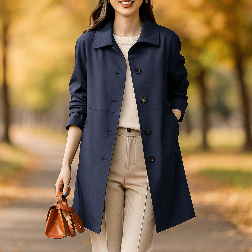 Women's Trench Coat – Tailored Fit – Classic Collar – Mid-Thigh Length