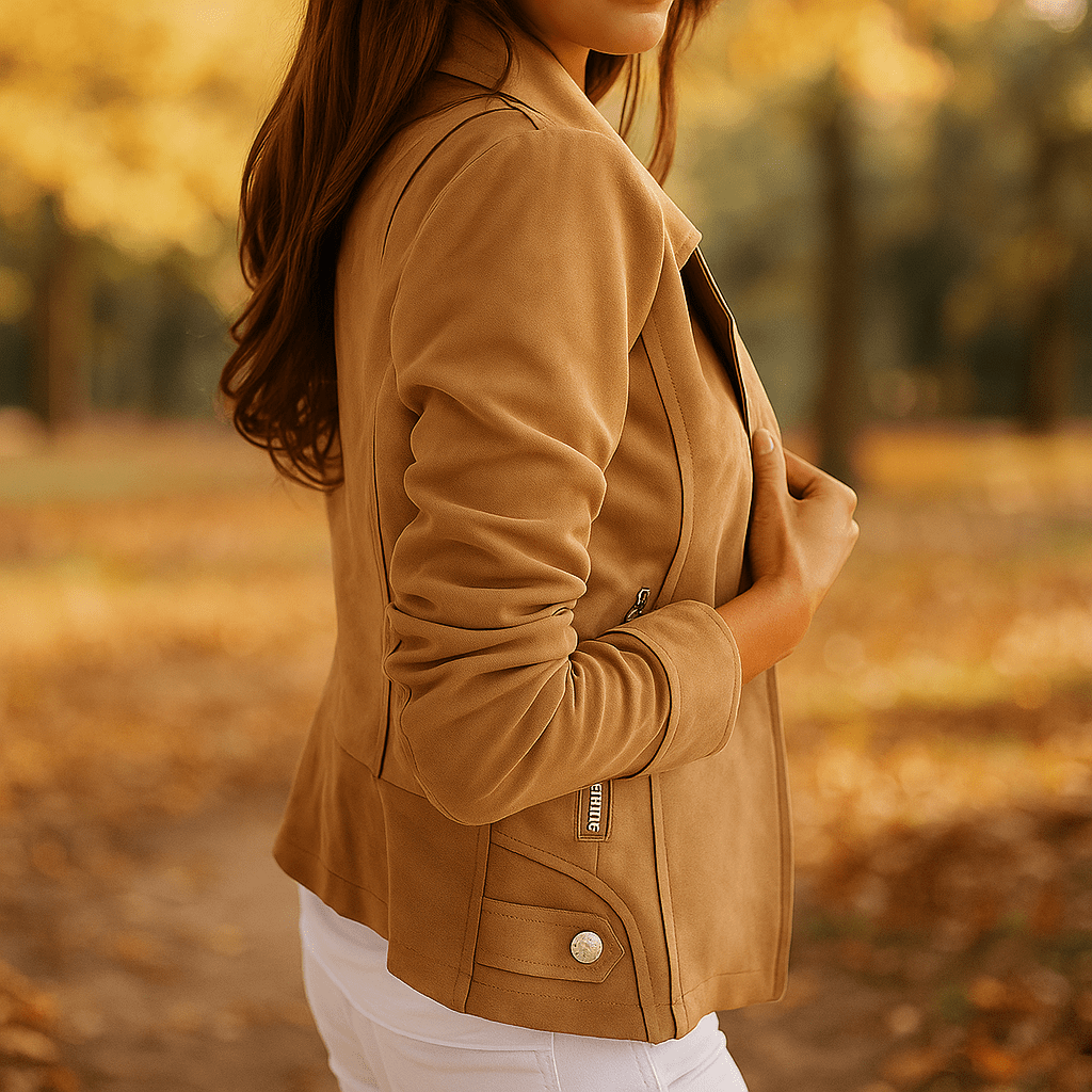 Slim Fit Women's Leather Jacket - Zip Fastening - Buttons - Stylish Comfort