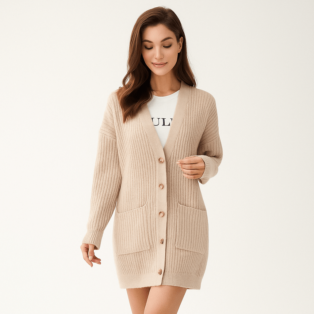 Textured Long Cardigan - Cozy Pockets - Stylish Warmth
