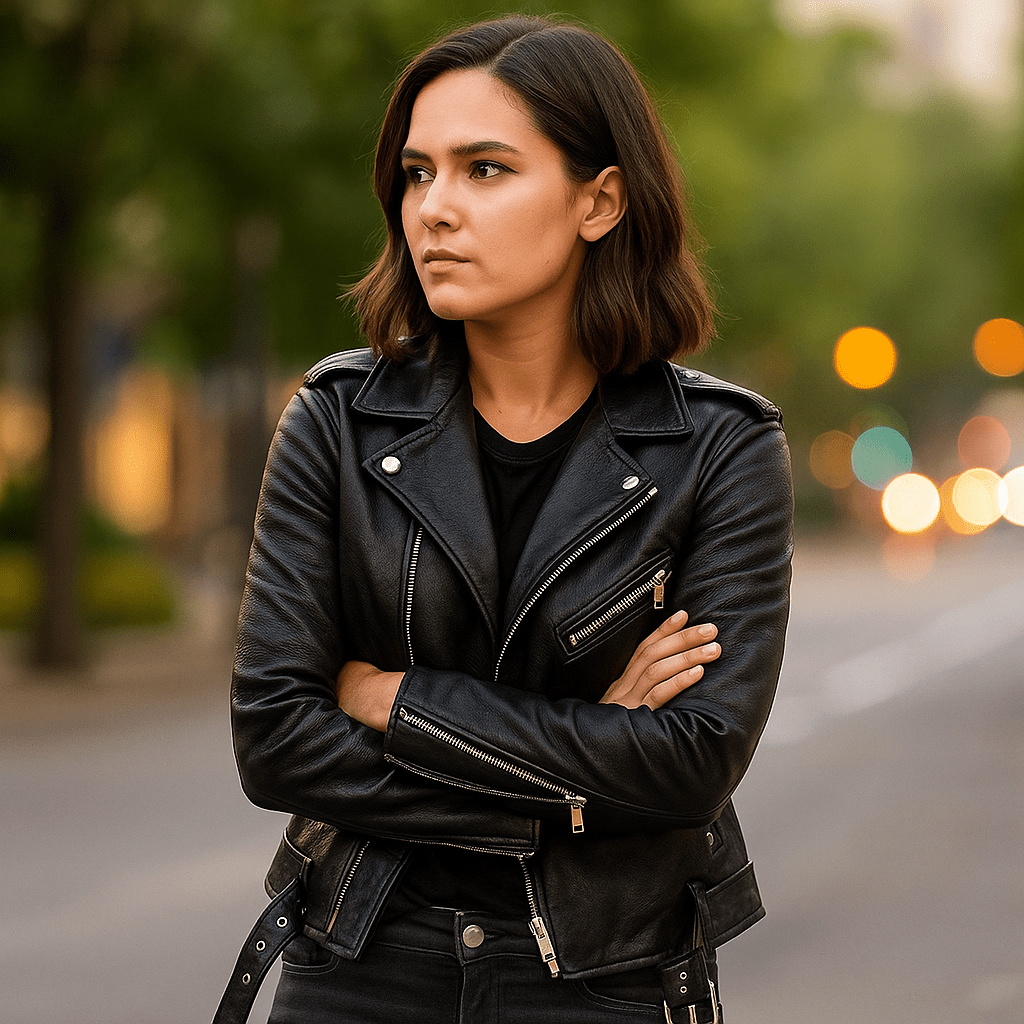 Vintage Women's Leather Jacket - Zip Fastening - Stylish and Durable