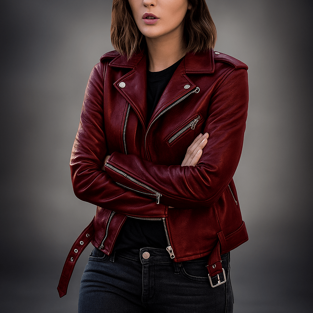 Vintage Women's Leather Jacket - Zip Fastening - Stylish and Durable