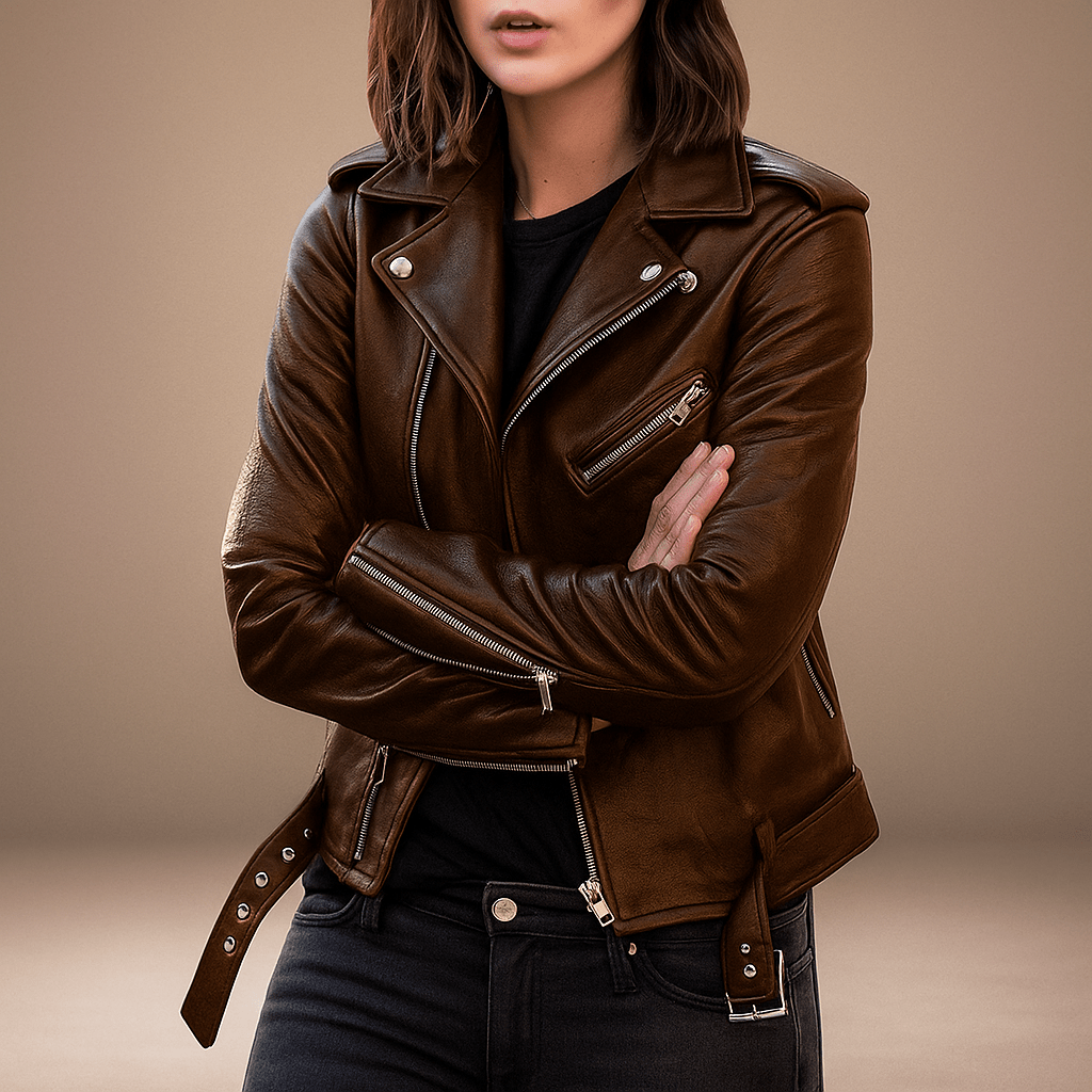 Vintage Women's Leather Jacket - Zip Fastening - Stylish and Durable