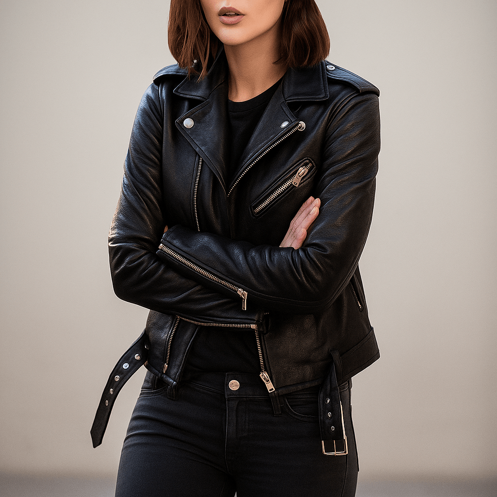 Vintage Women's Leather Jacket - Zip Fastening - Stylish and Durable