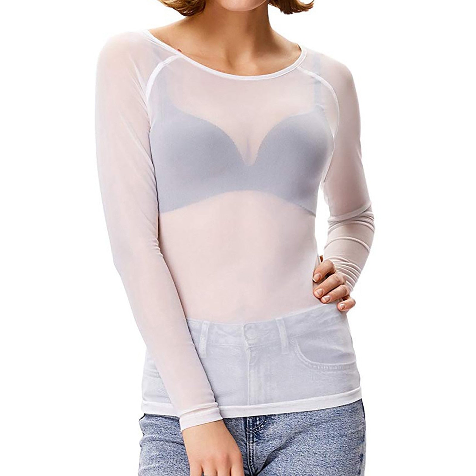 Naïa - Sheer Mesh Long Sleeve Women’s Top