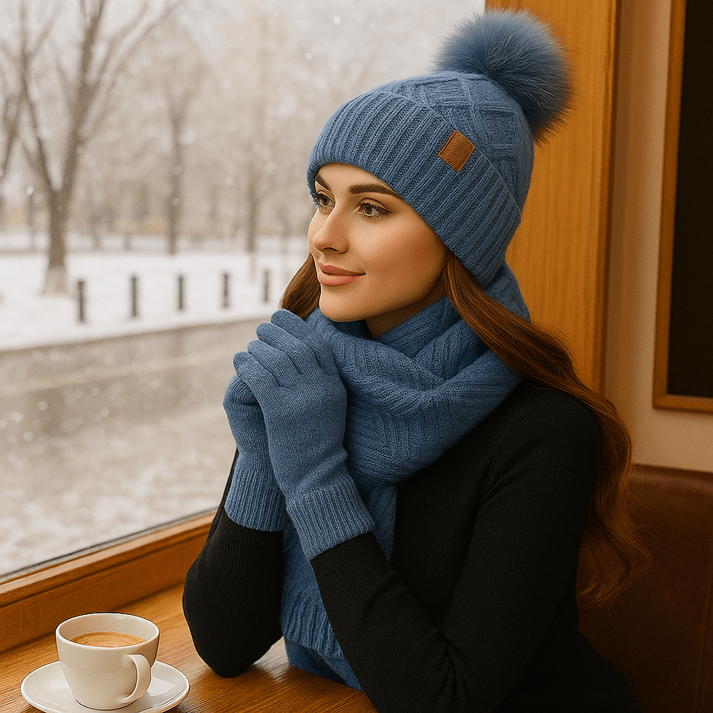 Women's Warm Knit Winter Hat - Scarf - Gloves Set