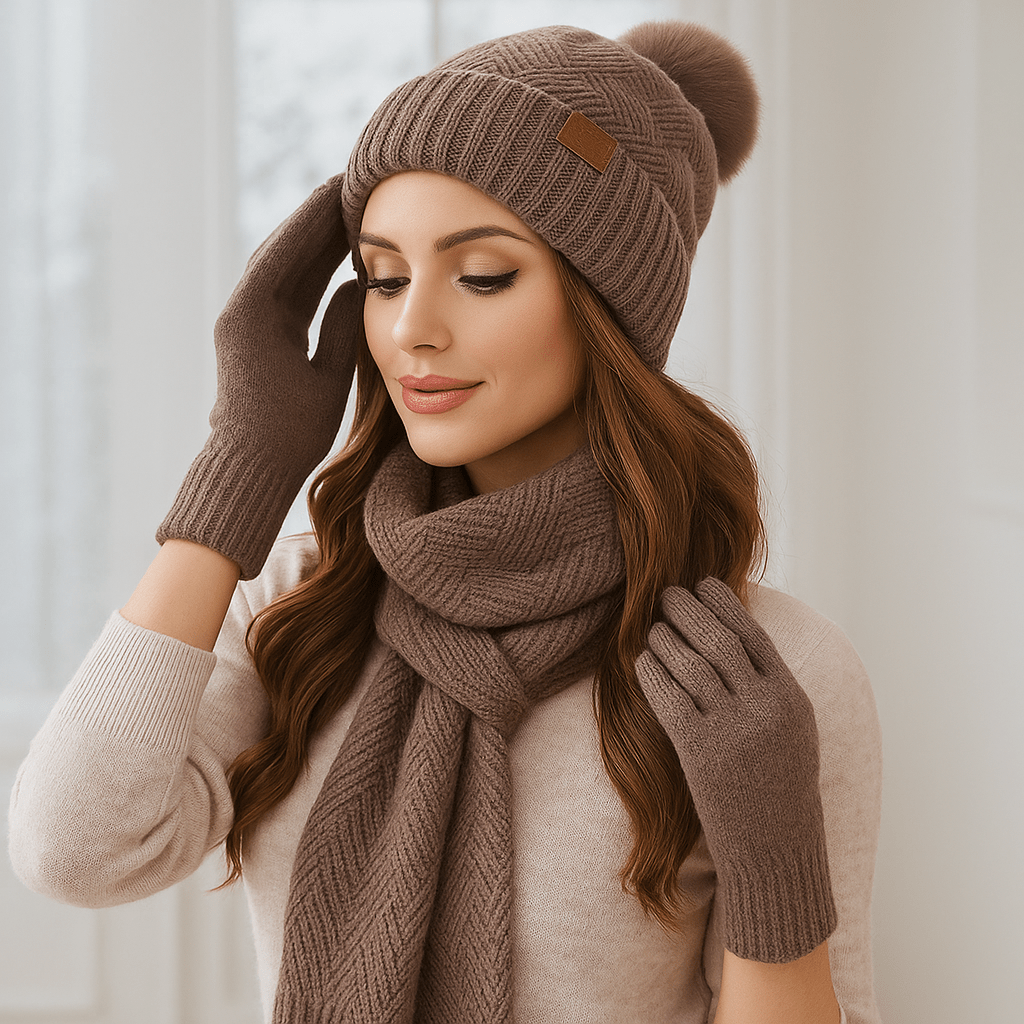 Women's Warm Knit Winter Hat - Scarf - Gloves Set