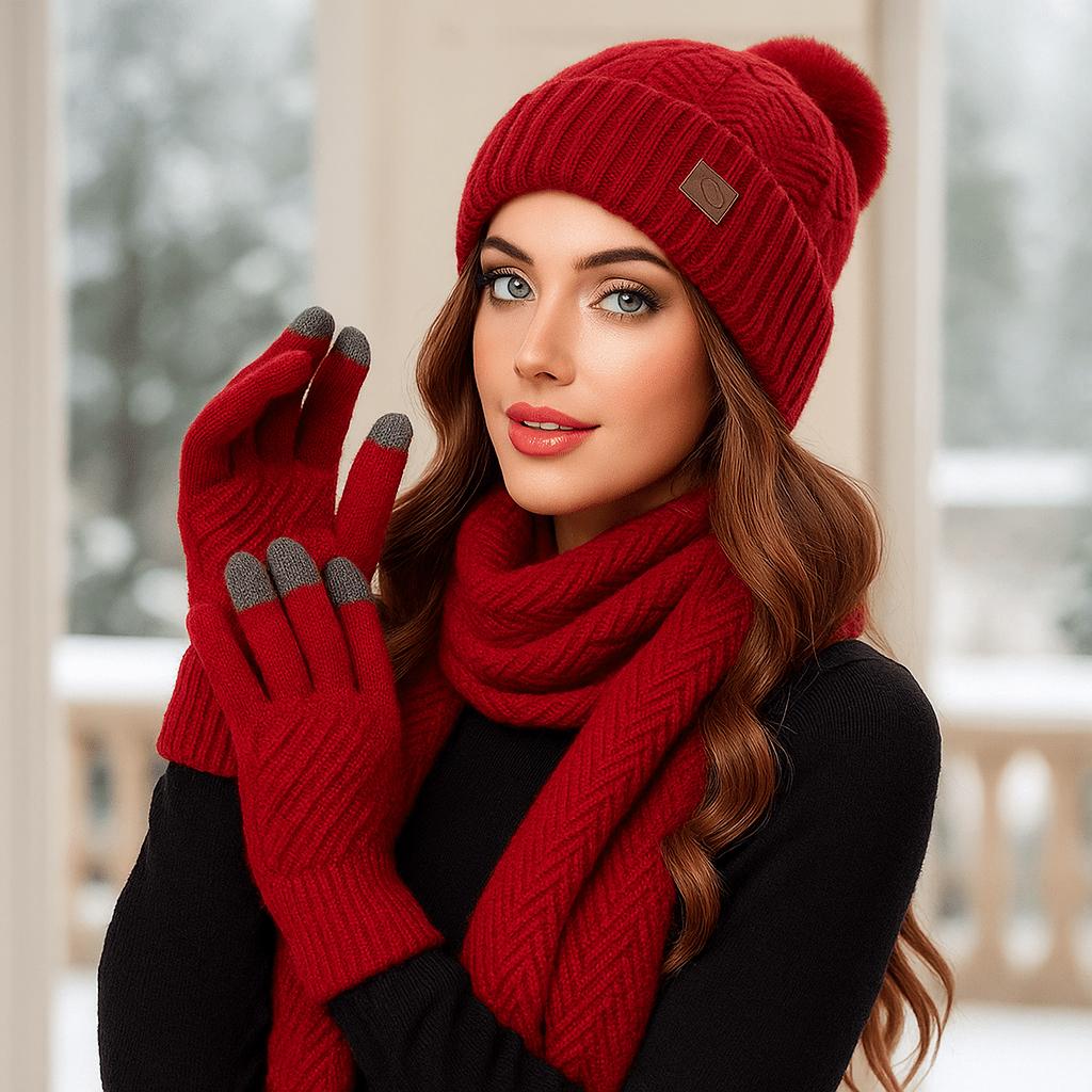 Women's Warm Knit Winter Hat - Scarf - Gloves Set