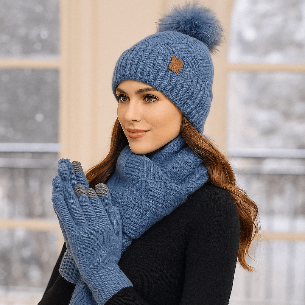 Women's Warm Knit Winter Hat - Scarf - Gloves Set