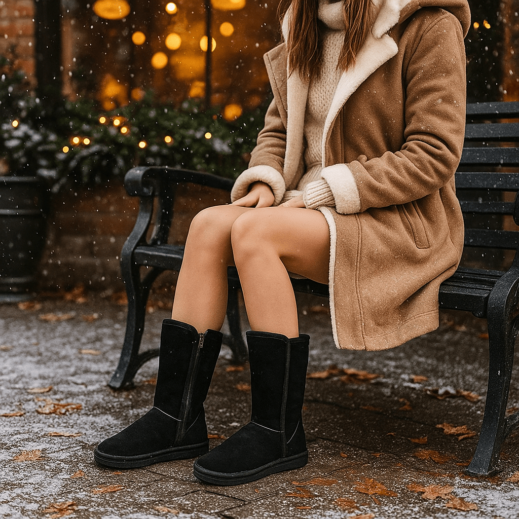 Women's Waterproof Suede Boots - Winter - Lambswool Lined
